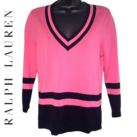 Lauren Active By Ralph Lauren Pink/Black 100% cotton Cricket Sweater Size S - Picture 1 of 11